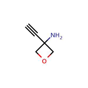 Chemical structure of 3-ethynyloxetan-3-amine , CAS 2289463-96-1, AChemBlock T91008