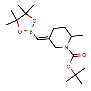 Chemical structure of tert-butyl (5E)-2-methyl-5-[(4,4,5,5-tetramethyl-1,3,2-dioxaborolan-2-yl)methylene]piperidine-1-carboxylate , AChemBlock T91015