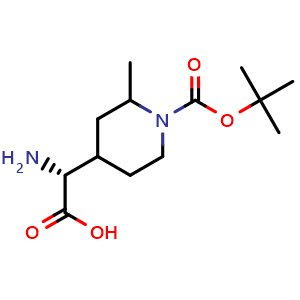 Chemical structure of (2R)-2-amino-2-(1-tert-butoxycarbonyl-2-methyl-4-piperidyl)acetic acid , CAS 2387585-40-0, AChemBlock T91026