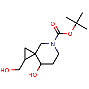 Chemical structure of tert-butyl 8-hydroxy-2-(hydroxymethyl)-5-azaspiro[2.5]octane-5-carboxylate , CAS 2387595-56-2, AChemBlock T91028