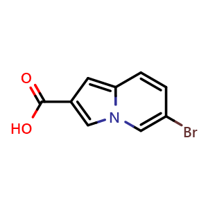 Chemical structure of 6-Bromo-2-indolizinecarboxylic acid , CAS 1206971-05-2, AChemBlock T91044