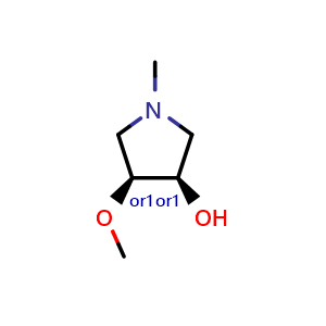 Chemical structure of rel-(3R,4S)-4-methoxy-1-methyl-pyrrolidin-3-ol , CAS 2368910-99-8, AChemBlock T91055