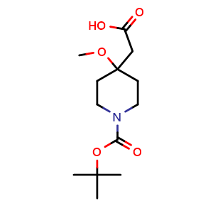 Chemical structure of 2-(1-tert-butoxycarbonyl-4-methoxy-4-piperidyl)acetic acid , CAS 1784830-06-3, AChemBlock T91086