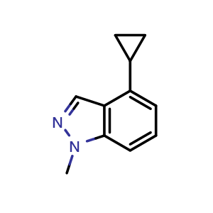 Chemical structure of 4-Cyclopropyl-1-methyl-1H-indazole , CAS 1521881-14-0, AChemBlock T91095