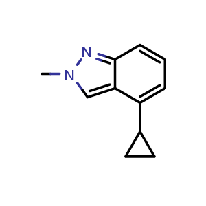 Chemical structure of 4-cyclopropyl-2-methyl-2H-indazole , CAS 2411634-95-0, AChemBlock T91096