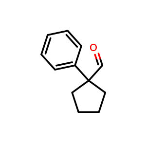 Chemical structure of 1-phenylcyclopentane-1-carbaldehyde , CAS 21573-69-3, AChemBlock T91106