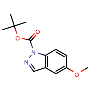 Chemical structure of tert-butyl 5-methoxy-1H-indazole-1-carboxylate , CAS 1337880-38-2, AChemBlock T91118