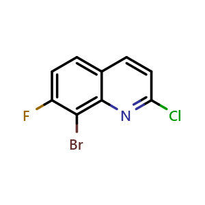 Chemical structure of 8-bromo-2-chloro-7-fluoroquinoline , CAS 1152781-66-2, AChemBlock T91122