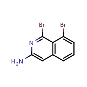Chemical structure of 1,8-dibromoisoquinolin-3-amine , CAS 1396762-40-5, AChemBlock T91139