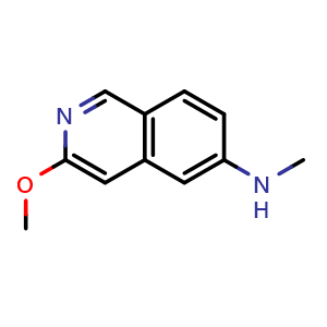 Chemical structure of 3-methoxy-N-methylisoquinolin-6-amine , CAS 1374652-30-8, AChemBlock T91148