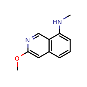 Chemical structure of 3-methoxy-N-methylisoquinolin-8-amine , CAS 1374651-75-8, AChemBlock T91150