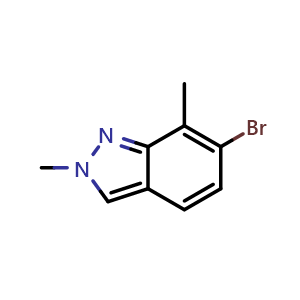 Chemical structure of 6-bromo-2,7-dimethyl-2H-indazole , CAS 1337879-59-0, AChemBlock T91153