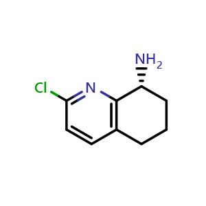 Chemical structure of (R)-2-chloro-5,6,7,8-tetrahydroquinolin-8-amine , CAS 1336223-11-0, AChemBlock T91162