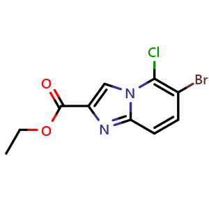 Chemical structure of ethyl 6-bromo-5-chloroimidazo[1,2-a]pyridine-2-carboxylate , CAS 1352894-48-4, AChemBlock T91177