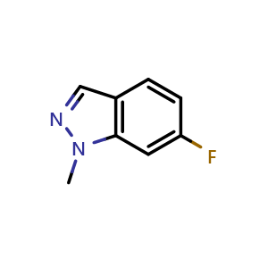 Chemical structure of 6-fluoro-1-methyl-1H-indazole , CAS 1209534-87-1, AChemBlock T91181