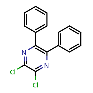 Chemical structure of 2,3-Dichloro-5,6-diphenylpyrazine , CAS 57038-62-7, AChemBlock T91185