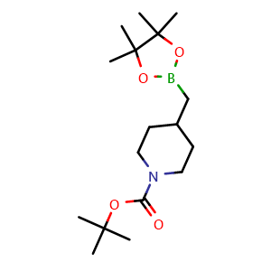 Chemical structure of tert-butyl 4-[(4,4,5,5-tetramethyl-1,3,2-dioxaborolan-2-yl)methyl]piperidine-1-carboxylate , CAS 1425335-44-9, AChemBlock T91190