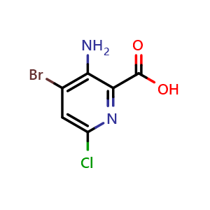 Chemical structure of 3-Amino-4-bromo-6-chloropicolinic acid , CAS 1073182-90-7, AChemBlock T91197