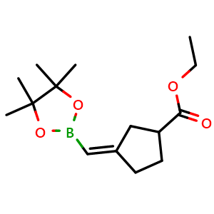 Chemical structure of ethyl (3Z)-3-[(4,4,5,5-tetramethyl-1,3,2-dioxaborolan-2-yl)methylene]cyclopentanecarboxylate , CAS 2365173-44-8, AChemBlock T91202
