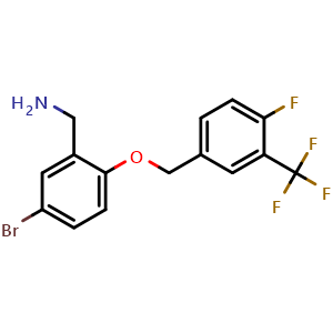 Chemical structure of 5-Bromo-2-(4-fluoro-3-trifluoromethyl-benzyloxy)-benzylamine , CAS 2411640-09-8, AChemBlock T91208
