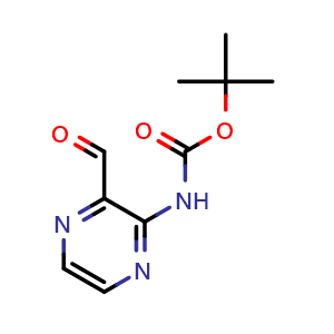 Chemical structure of tert-butyl 3-formylpyrazin-2-ylcarbamate , CAS 614732-04-6, AChemBlock T91210
