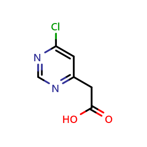 Chemical structure of 2-(6-chloropyrimidin-4-yl)acetic acid , CAS 933685-32-6, AChemBlock T91221