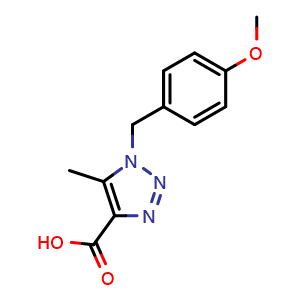 Chemical structure of 1-(4-methoxybenzyl)-5-methyl-1H-1,2,3-triazole-4-carboxylic acid , CAS 1267866-44-3, AChemBlock T91231