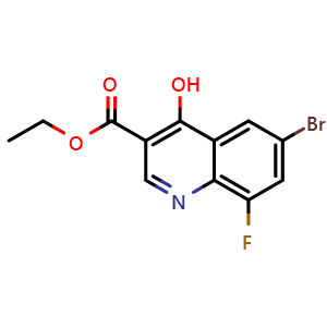 Chemical structure of ethyl 6-bromo-8-fluoro-4-hydroxyquinoline-3-carboxylate , CAS 228728-06-1, AChemBlock T91234