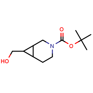 Chemical structure of tert-butyl 7-(hydroxymethyl)-3-azabicyclo[4.1.0]heptane-3-carboxylate , CAS 2411641-36-4, AChemBlock T91238
