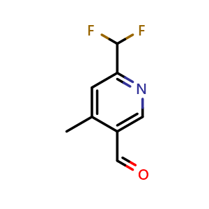 Chemical structure of 6-(difluoromethyl)-4-methylnicotinaldehyde , CAS 1805310-98-8, AChemBlock T91246