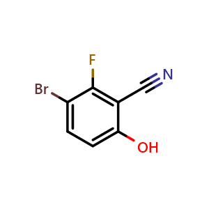Chemical structure of 4-Bromo-3-fluoro-2-cyanophenol , CAS 1518193-64-0, AChemBlock T91249