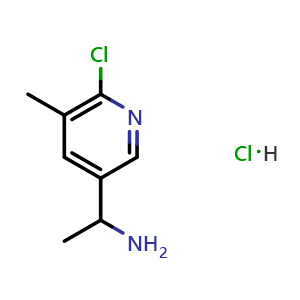 Chemical structure of 1-(6-chloro-5-methylpyridin-3-yl)ethan-1-amine hydrochloride , CAS 1270546-11-6, AChemBlock T91251
