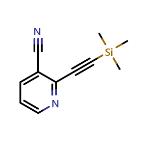 Chemical structure of 2-(2-trimethylsilylethynyl)pyridine-3-carbonitrile , CAS 97308-49-1, AChemBlock T91269