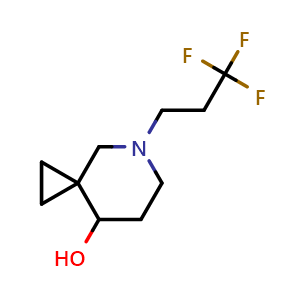 Chemical structure of 5-(3,3,3-trifluoropropyl)-5-azaspiro[2.5]octan-8-ol , CAS 2296899-32-4, AChemBlock T91278