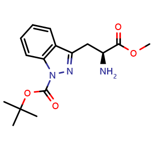 Chemical structure of tert-butyl 3-[(2S)-2-amino-3-methoxy-3-oxo-propyl]indazole-1-carboxylate , CAS 2173568-91-5, AChemBlock T91302
