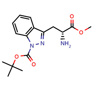 Chemical structure of tert-butyl 3-[(2R)-2-amino-3-methoxy-3-oxo-propyl]indazole-1-carboxylate , CAS 2387564-79-4, AChemBlock T91303