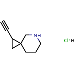 Chemical structure of 2-ethynyl-5-azaspiro[2.5]octane hydrochloride , CAS 2387597-70-6, AChemBlock T91311
