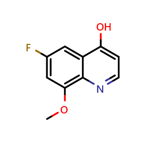Chemical structure of 6-fluoro-8-methoxyquinolin-4-ol , CAS 1249219-83-7, AChemBlock T91327