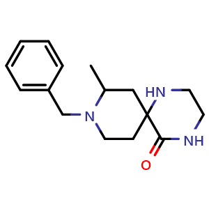Chemical structure of 9-benzyl-10-methyl-1,4,9-triazaspiro[5.5]undecan-5-one , CAS 2387595-53-9, AChemBlock T91342