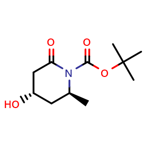 Chemical structure of tert-butyl (2S,4S)-4-hydroxy-2-methyl-6-oxo-piperidine-1-carboxylate , CAS 1932616-23-3, AChemBlock T91355