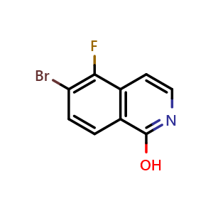 Chemical structure of 6-bromo-5-fluoroisoquinolin-1-ol , CAS 1445564-00-0, AChemBlock T91383