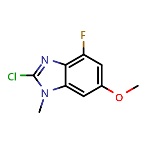 Chemical structure of 2-chloro-4-fluoro-6-methoxy-1-methyl-1H-benzo[d]imidazole , CAS 2411638-15-6, AChemBlock T91384