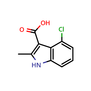 Chemical structure of 4-chloro-2-methyl-1H-indole-3-carboxylic acid , CAS 1368253-60-4, AChemBlock T91387