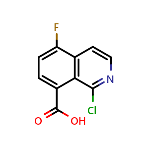 Chemical structure of 1-chloro-5-fluoroisoquinoline-8-carboxylic acid , CAS 2411638-16-7, AChemBlock T91388