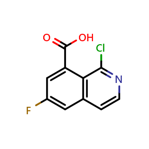 Chemical structure of 1-chloro-6-fluoroisoquinoline-8-carboxylic acid , CAS 2411637-62-0, AChemBlock T91389