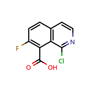 Chemical structure of 1-chloro-7-fluoroisoquinoline-8-carboxylic acid , CAS 2411639-60-4, AChemBlock T91390