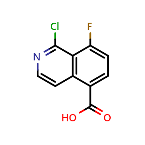 Chemical structure of 1-chloro-8-fluoroisoquinoline-5-carboxylic acid , CAS 2411639-87-5, AChemBlock T91392