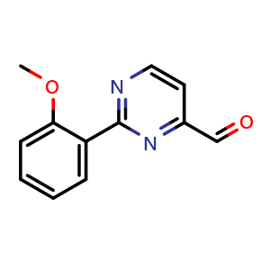 Chemical structure of 2-(2-methoxyphenyl)pyrimidine-4-carbaldehyde , CAS 1339465-55-2, AChemBlock T91399