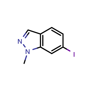 Chemical structure of 6-iodo-1-methyl-1H-indazole , CAS 1214899-83-8, AChemBlock T91407