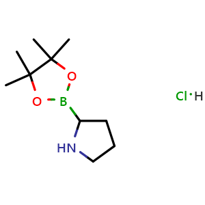 Chemical structure of 2-(4,4,5,5-tetramethyl-1,3,2-dioxaborolan-2-yl)pyrrolidine hydrochloride , CAS 123948-28-7, AChemBlock T91413